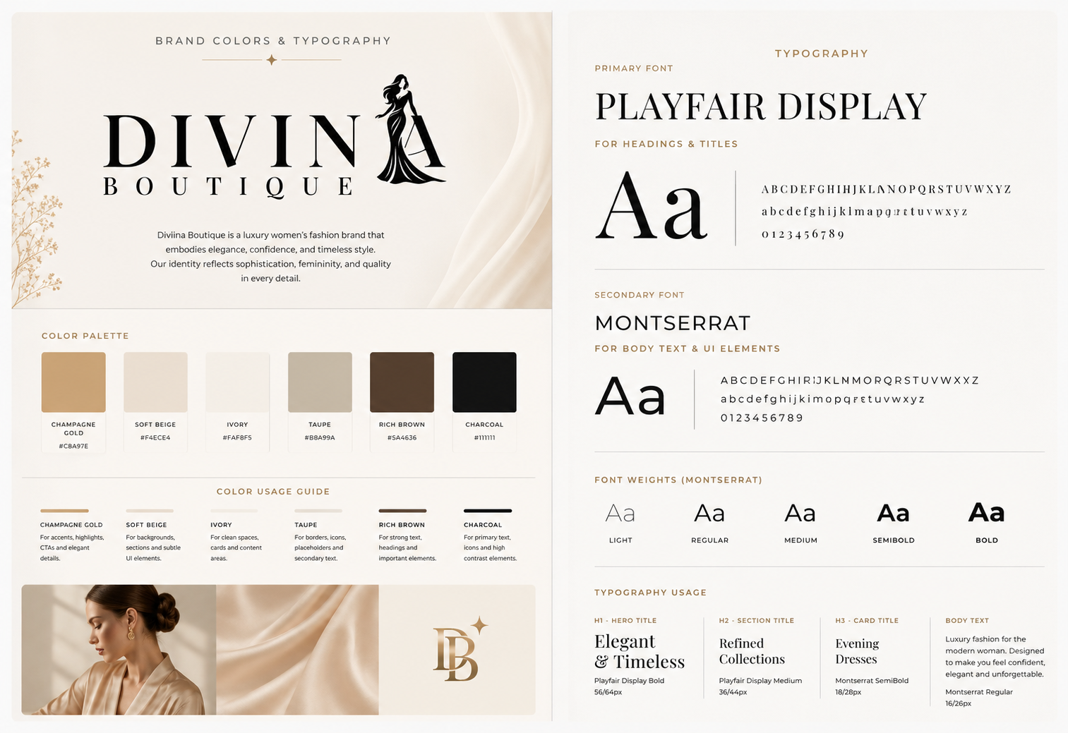 Divina Boutique colours and typography presentation