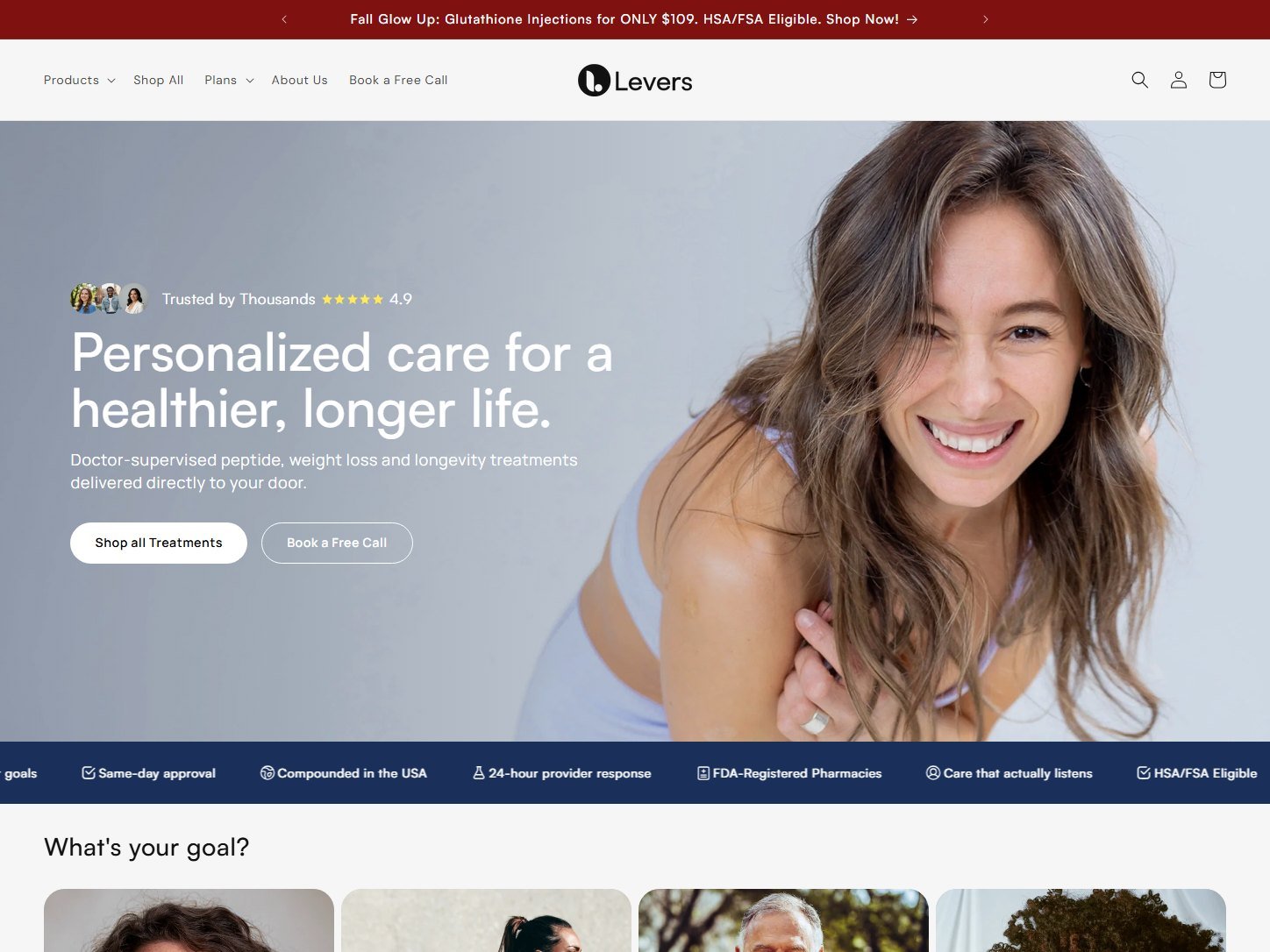 Levers Health storefront homepage hero