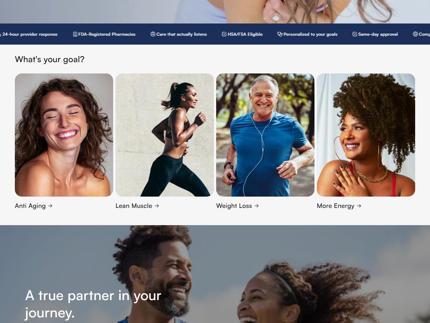 Levers Health homepage goal selector with anti aging, lean muscle, weight loss, and more energy options