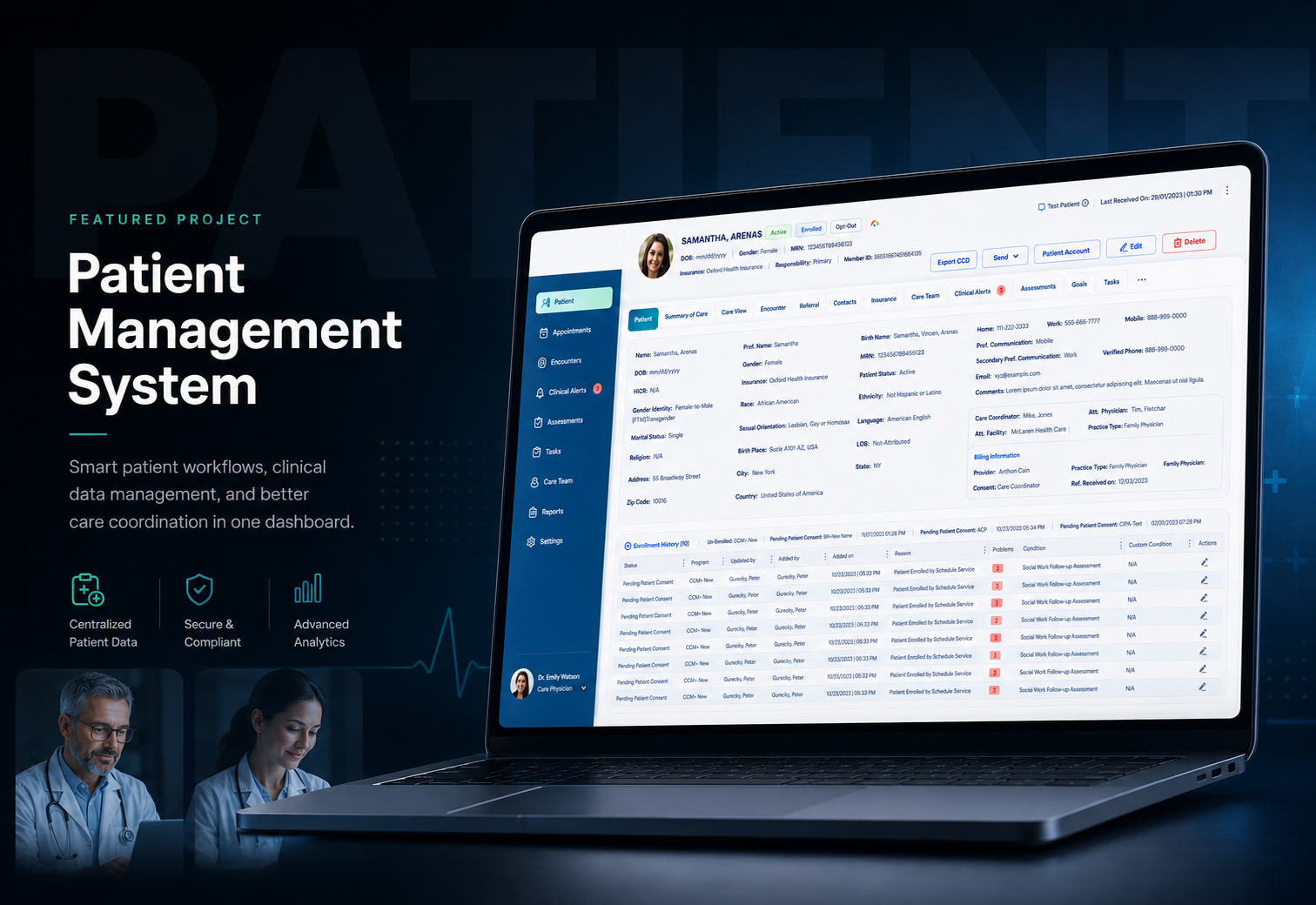 Patient Management System case study main mockup