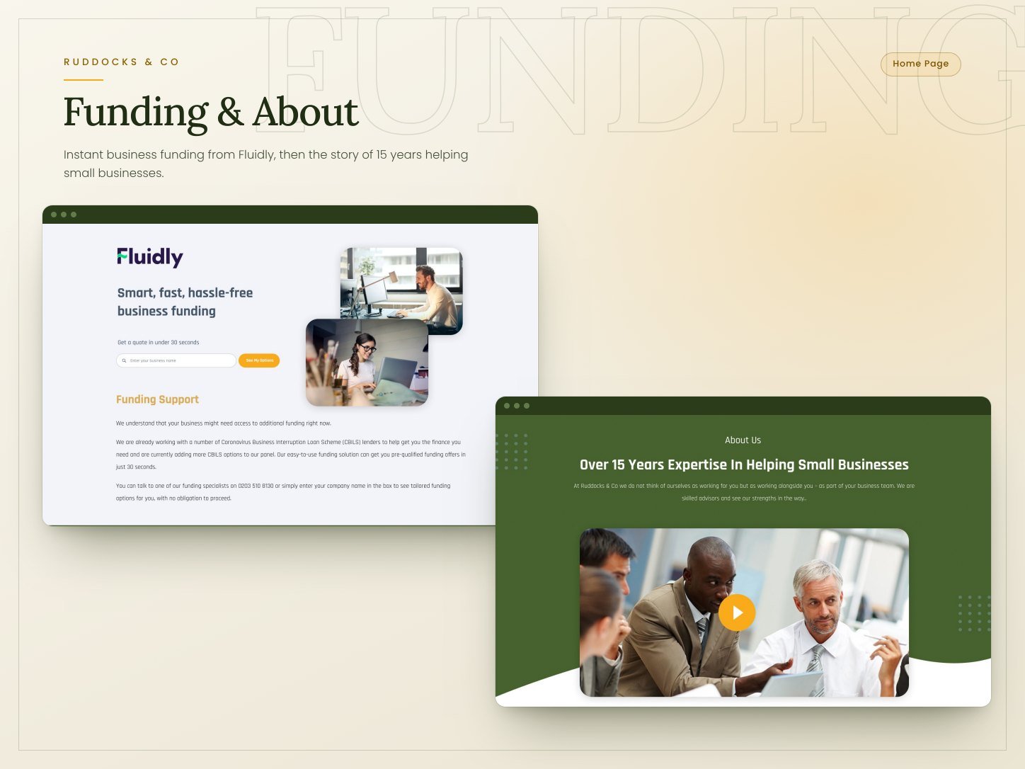 Ruddocks & Co business funding section and about section