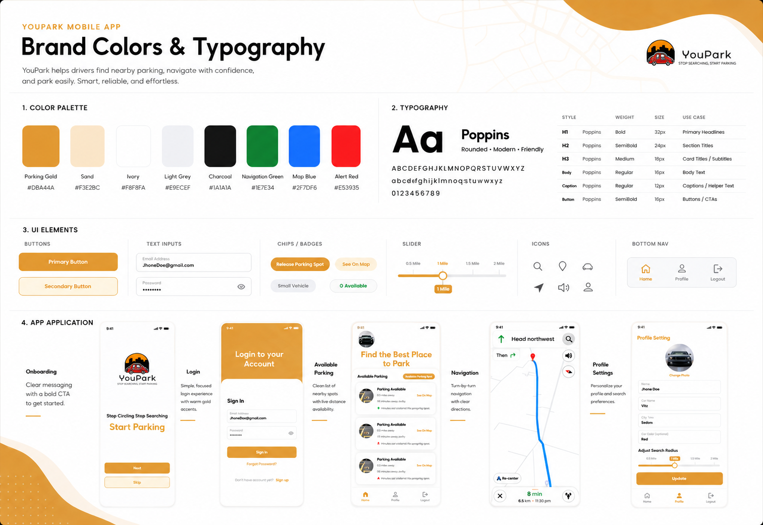youPark colours and typography presentation